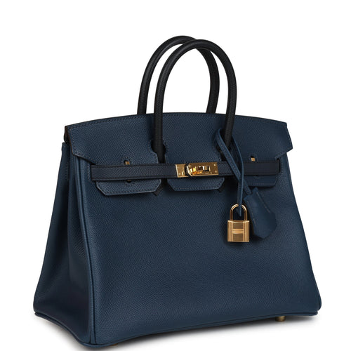 Pre-owned Hermes Birkin 25 Tri-color Bleu De Prusse, Bleu Indigo and Black Epsom Gold Hardware