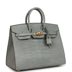 Hermes Birkin Sellier 25 Gris Ciment Matte Alligator Gold Hardware