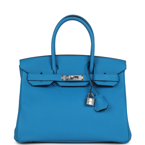 Pre-owned Hermes Birkin 30 Bleu Zanzibar Verso Togo Palladium Hardware