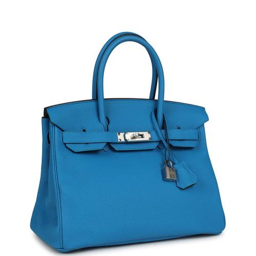 Pre-owned Hermes Birkin 30 Bleu Zanzibar Verso Togo Palladium Hardware