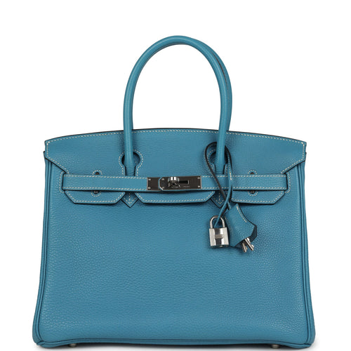 Vintage Hermes Birkin 30 Blue Jean Clemence Palladium Hardware