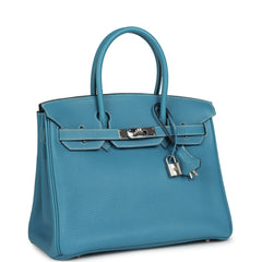 Vintage Hermes Birkin 30 Blue Jean Clemence Palladium Hardware