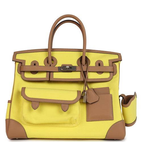 Hermes Birkin Cargo 35 Jaune Citron Toile and Chai Swift Palladium Hardware