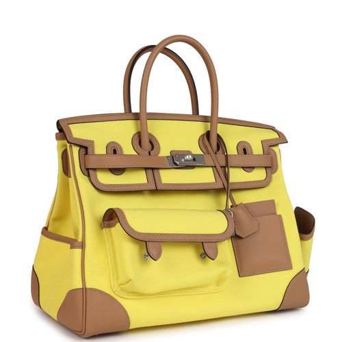 Hermes Birkin Cargo 35 Jaune Citron Toile and Chai Swift Palladium Hardware