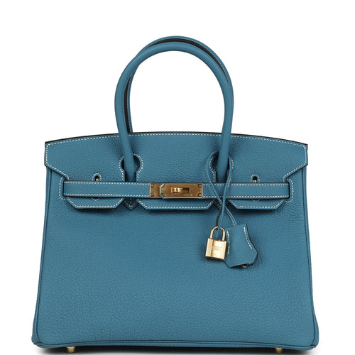 Hermes Birkin 30 Blue Jean Togo Gold Hardware