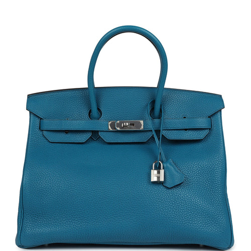 Pre-owned Hermes Birkin 35 Bleu Izmir Verso Clemence Palladium Hardware