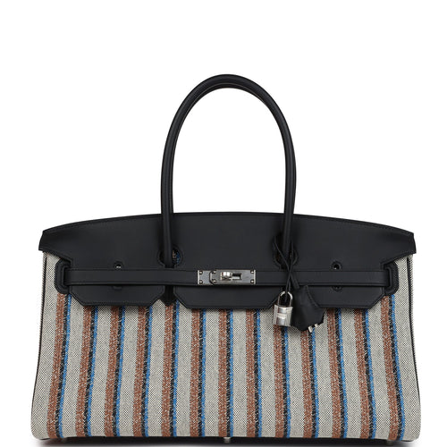 Hermes Shoulder Birkin Light 39 Multicolor Toile and Black Swift Palladium Hardware