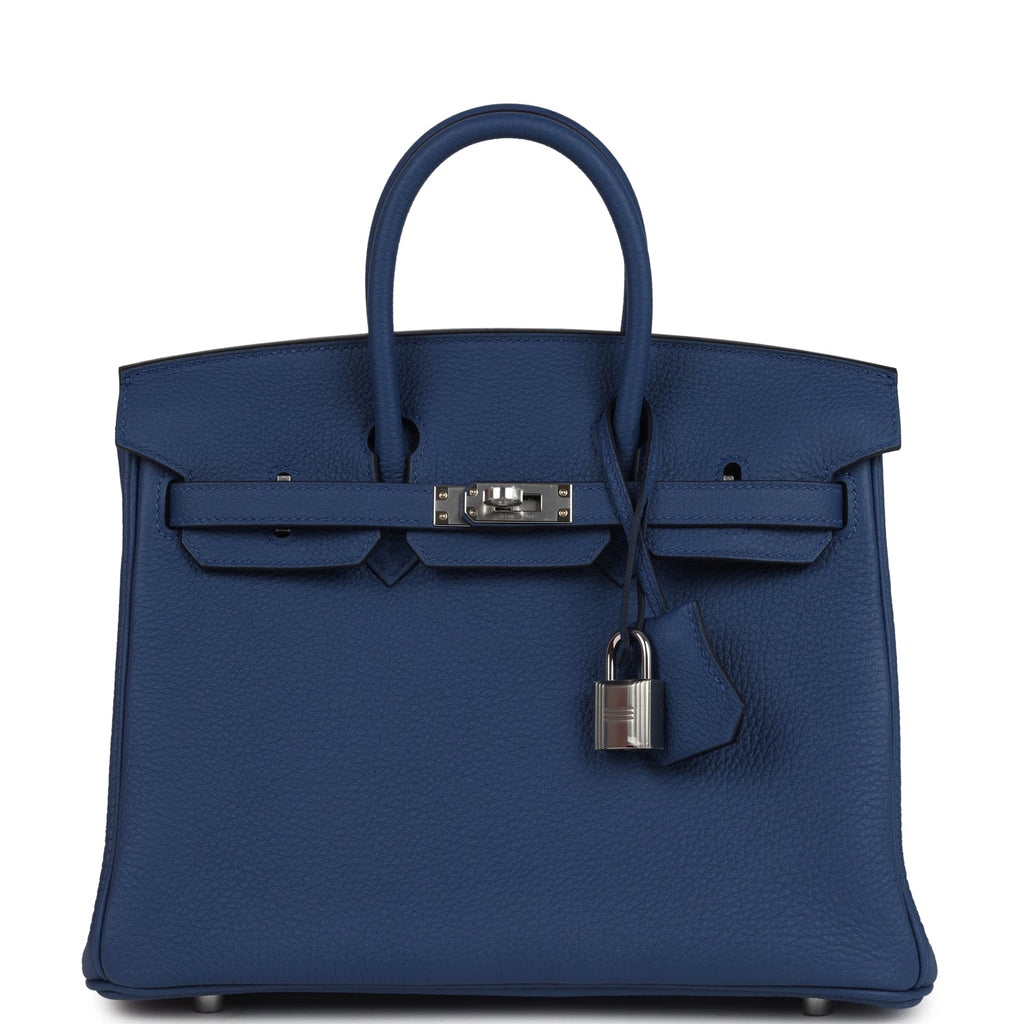 Hermes Birkin 25 Bleu Tie Togo Palladium Hardware Online Luxury