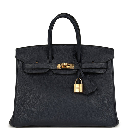 Pre-owned Hermes Birkin 25 Bleu Nuit Togo Gold Hardware