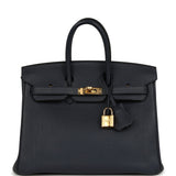 Pre-owned Hermes Birkin 25 Bleu Nuit Togo Gold Hardware