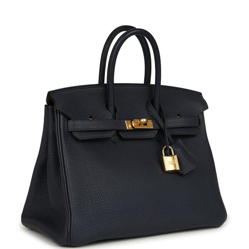 Pre-owned Hermes Birkin 25 Bleu Nuit Togo Gold Hardware