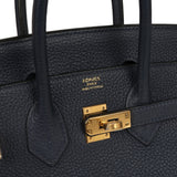 Pre-owned Hermes Birkin 25 Bleu Nuit Togo Gold Hardware