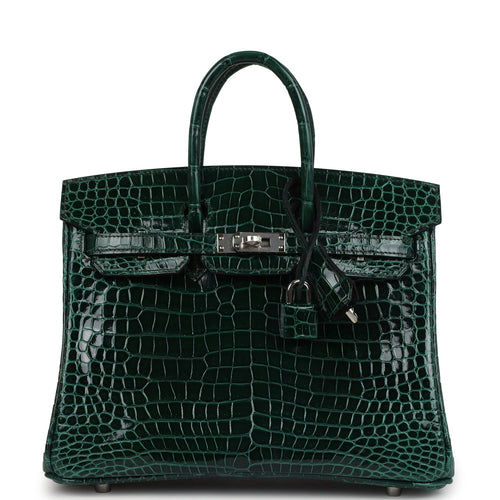 Hermes Birkin 25 Vert Fonce Shiny Porous Crocodile Palladium Hardware