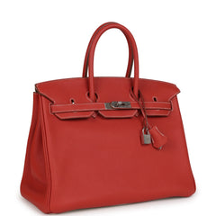 Pre-owned Hermes Birkin 35 Eclat Sanguine and White Clemence Palladium Hardware