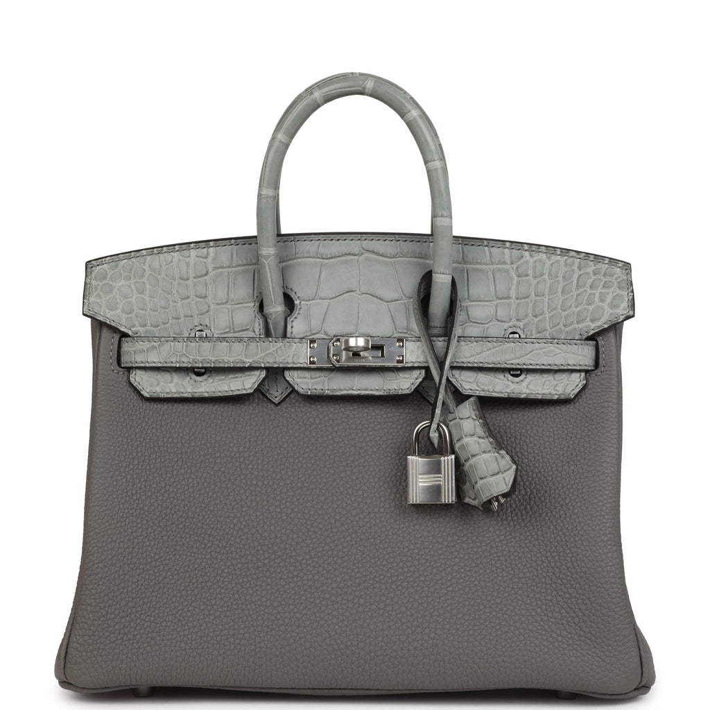 Hermes Birkin 25 Gris Meyer Togo and Gris Ciment Matte Alligator
