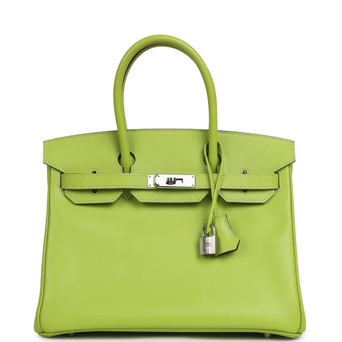 Pre-owned Hermes Birkin 30 Kiwi Candy Epsom Palladium Hardware