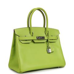 Pre-owned Hermes Birkin 30 Kiwi Candy Epsom Palladium Hardware