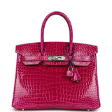 Pre-owned Hermes Birkin 30 Rose Poupre Shiny Porosus Crocodile Palladium Hardware