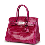 Pre-owned Hermes Birkin 30 Rose Poupre Shiny Porosus Crocodile Palladium Hardware