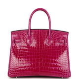 Pre-owned Hermes Birkin 30 Rose Poupre Shiny Porosus Crocodile Palladium Hardware