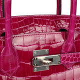 Pre-owned Hermes Birkin 30 Rose Poupre Shiny Porosus Crocodile Palladium Hardware