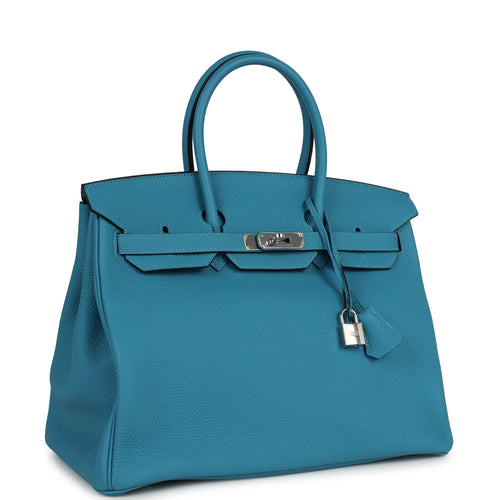 Pre-owned Hermes Birkin 35 Turquoise Togo Palladium Hardware