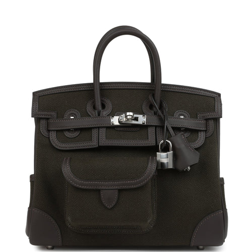 Hermes Birkin 25 Cargo Dark Bronze Toile Goeland and Ebene Swift Palladium Hardware