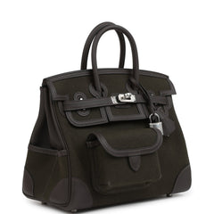 Hermes Birkin 25 Cargo Dark Bronze Toile Goeland and Ebene Swift Palladium Hardware