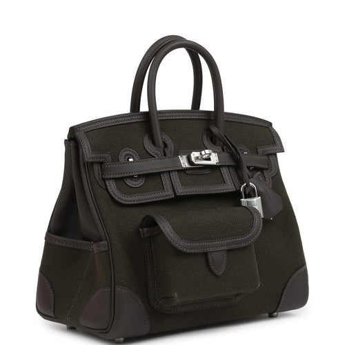 Hermes Birkin 25 Cargo Dark Bronze Toile Goeland and Ebene Swift Palladium Hardware