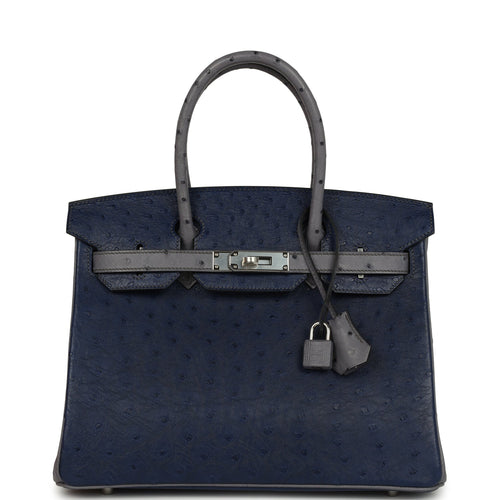 Hermes Special Order (HSS) Birkin 30 Bleu Iris and Gris Agate Ostrich Palladium Hardware