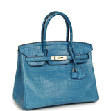 Pre-owned Hermes Birkin 30 Bleu Mykonos Matte Alligator Gold Hardware - Thumbnail View 2