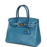 Pre-owned Hermes Birkin 30 Bleu Mykonos Matte Alligator Gold Hardware - Thumbnail View 5