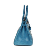 Pre-owned Hermes Birkin 30 Bleu Mykonos Matte Alligator Gold Hardware - Thumbnail View 3