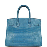 Pre-owned Hermes Birkin 30 Bleu Mykonos Matte Alligator Gold Hardware - Thumbnail View 4