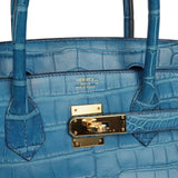 Pre-owned Hermes Birkin 30 Bleu Mykonos Matte Alligator Gold Hardware - Thumbnail View 7
