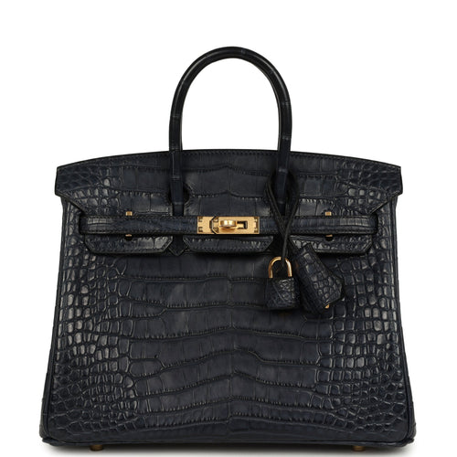 Pre-owned Hermes Birkin 25 Bleu Indigo Matte Alligator Gold Hardware