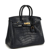 Pre-owned Hermes Birkin 25 Bleu Indigo Matte Alligator Gold Hardware