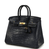 Pre-owned Hermes Birkin 25 Bleu Indigo Matte Alligator Gold Hardware