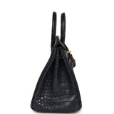 Pre-owned Hermes Birkin 25 Bleu Indigo Matte Alligator Gold Hardware