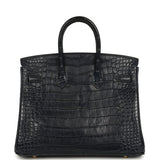 Pre-owned Hermes Birkin 25 Bleu Indigo Matte Alligator Gold Hardware
