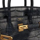 Pre-owned Hermes Birkin 25 Bleu Indigo Matte Alligator Gold Hardware