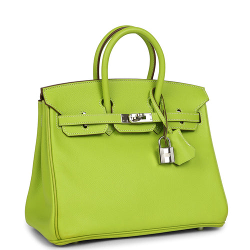 Pre-owned Hermes Candy Birkin 25 Kiwi Candy Epsom Palladium Hardware