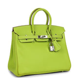 Pre-owned Hermes Candy Birkin 25 Kiwi Candy Epsom Palladium Hardware