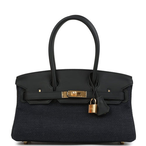 Hermes Shoulder Birkin Light 29 Black Swift and Bleu Indigo Denim Gold Hardware