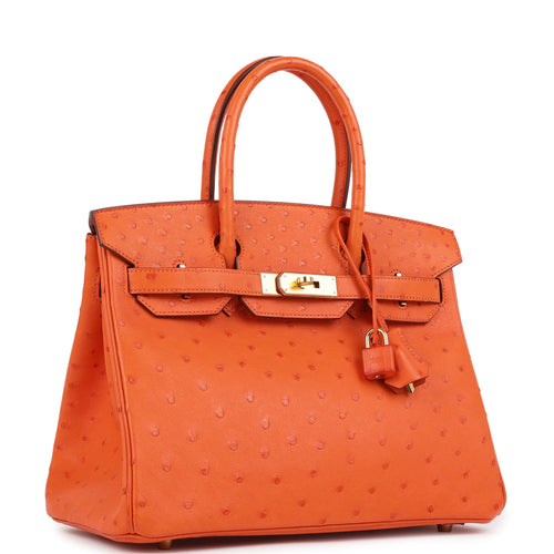 Pre-owned Hermes Birkin 30 Tangerine Ostrich Gold Hardware