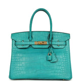 Pre-owned Hermes Birkin 30 Bleu Paon Matte Alligator Gold Hardware