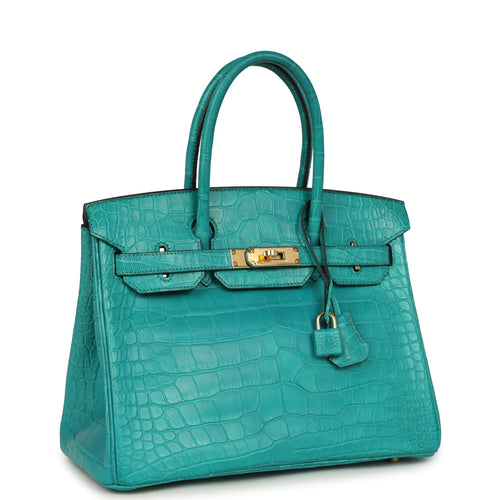 Pre-owned Hermes Birkin 30 Bleu Paon Matte Alligator Gold Hardware