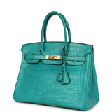 Pre-owned Hermes Birkin 30 Bleu Paon Matte Alligator Gold Hardware