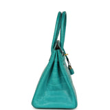 Pre-owned Hermes Birkin 30 Bleu Paon Matte Alligator Gold Hardware