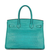 Pre-owned Hermes Birkin 30 Bleu Paon Matte Alligator Gold Hardware